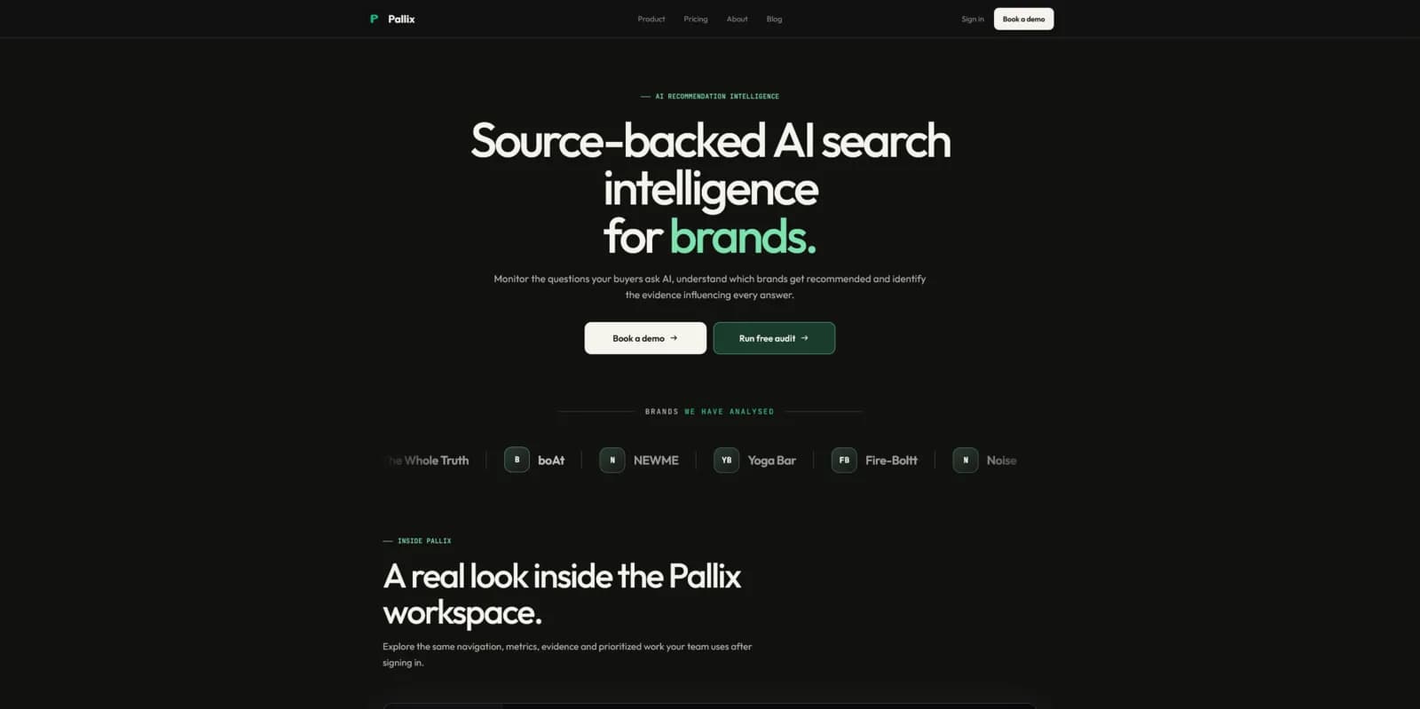 Pallix dashboard preview — AI visibility and citation intelligence for marketing teams