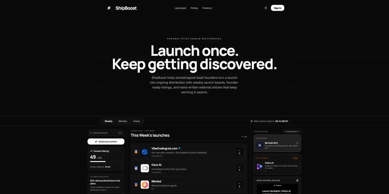 ShipBoost homepage — launch and distribution platform for bootstrapped SaaS founders