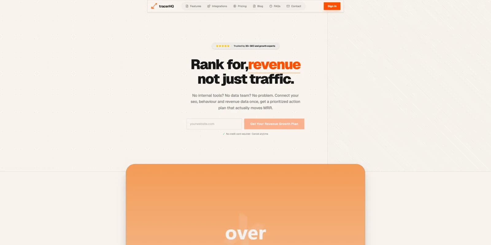 tracerHQ landing page — SEO-to-revenue attribution for B2B SaaS